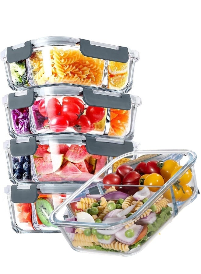 Happy Home 1 Pack 2-Compartment Glass Meal Prep Containers 1400ml Airtight Glass Lunch Containers, Glass Food Storage Containers with Lids, Suitable for Microwave, Oven, Freezer and Dishwasher - Image 1