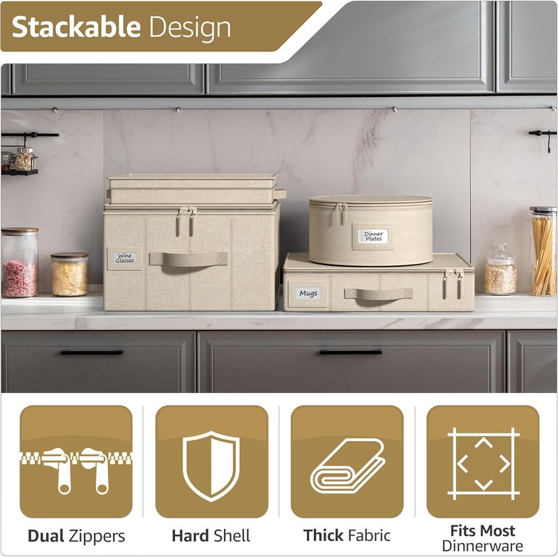 Sorbus China Storage Containers Hard Shell  Glass  Dish Storage Containers for Transport Moving Party  5 Pc Stackable Plate Storage Set for Dinnerware Mugs Cups  Felt Plate Protector included - Image 3