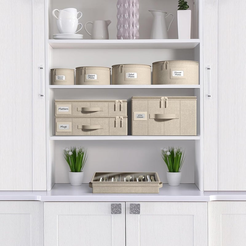 Sorbus China Storage Containers Hard Shell  Glass  Dish Storage Containers for Transport Moving Party  5 Pc Stackable Plate Storage Set for Dinnerware Mugs Cups  Felt Plate Protector included - Image 4