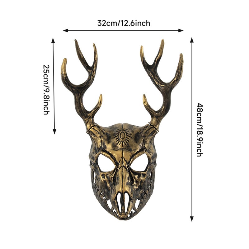 whitefeather Deer Mask Halloween Horror Full Face Deer Skull Adjustable Big Horns Mask Christmas Carnival Masquerade Party Cosplay Props (gold) - Image 3