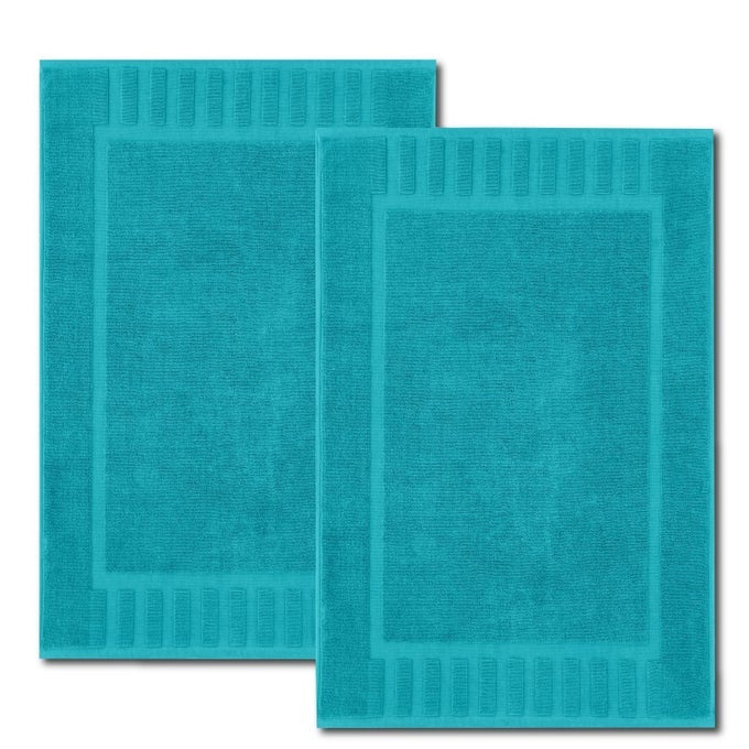 LUXURY BATH MAT FLOOR TOWEL SET ABSORBENT COTTON HOTEL SPA SHOWERBATHTUB MATS NOT A BATHROOM RUG 22X34 2 PACK AQUA