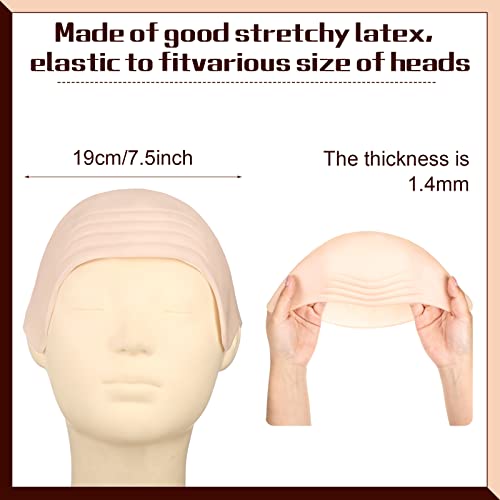Syhood 2 Pieces Latex Bald Cap with Nylon Wig Caps Set Makeup Bald Head Wig Cap Halloween Cosplay Costume for AdultsBeigeLarge - Image 3