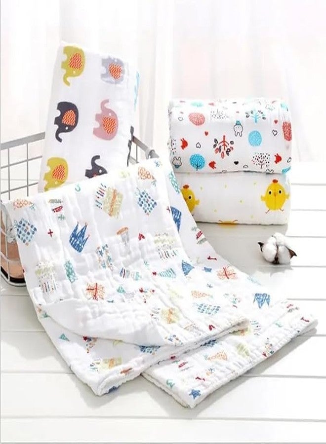 TERI BERI Muslin Cotton Printed Bath Towel for Babies Cotton Super Soft Towels for Newborn Baby Highly Absorbent Bathing Towel,Kids Boys and Girls Size 50 x 100 cm (White Printed (Pack of 1)) - Image 1