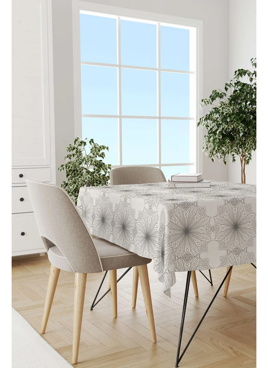 Cango Home Black and White Ramadan Themed Patterned Digital Printed Tablecloth CGH1291-MS