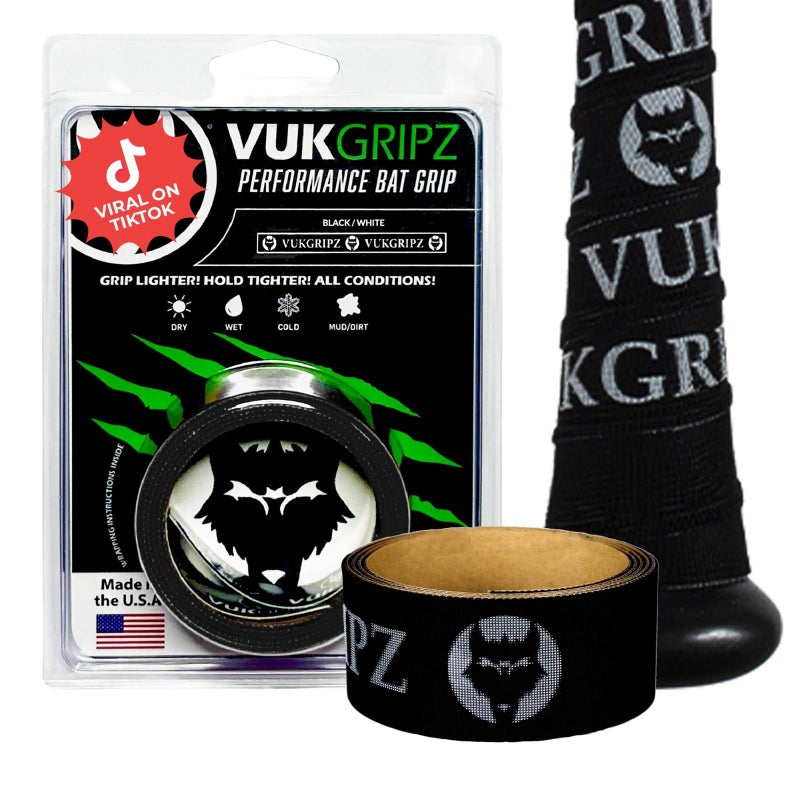 VukGripz Legacy Black Baseball Bat Grip Tape - Non-Sticky, Friction-Based, Moisture-Wicking Softball Bat Tape Grip, Non-Slip, Reusable, Boosts Speed & Control, Durable Grippy Wrap, Made in USA - Image 1