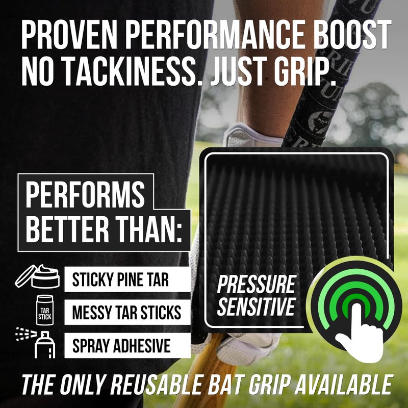 VukGripz Legacy Black Baseball Bat Grip Tape - Non-Sticky, Friction-Based, Moisture-Wicking Softball Bat Tape Grip, Non-Slip, Reusable, Boosts Speed & Control, Durable Grippy Wrap, Made in USA - Image 2
