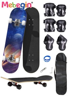 MEBEGIN 78*20cm Skateboard Set with Storage Bag and 6PCS Protect Gear, 7-ply Maple Deck Skate Board with Durable Deck and Smooth Wheels, Easy to Ride and Stop, Suitable for All Types of People  - Image 1