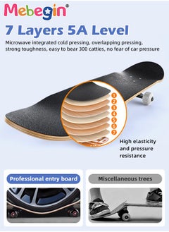 MEBEGIN 78*20cm Skateboard Set with Storage Bag and 6PCS Protect Gear, 7-ply Maple Deck Skate Board with Durable Deck and Smooth Wheels, Easy to Ride and Stop, Suitable for All Types of People  - Image 3