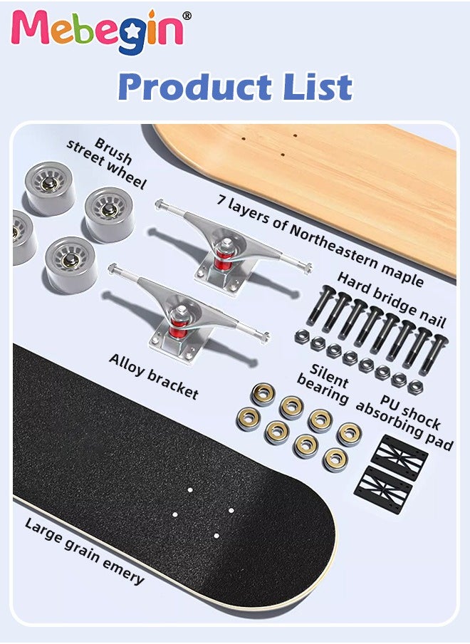 MEBEGIN - 78*20cm Skateboard Set with Storage Bag and 6PCS Protect Gear, 7-ply Maple Deck Skate Board with Durable Deck and Smooth Wheels, Easy to Ride and Stop, Suitable for All Types of People - Image 1