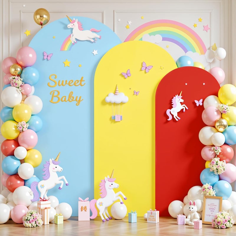 Suppromo Red Yellow Blue Arch Backdrop Cover Set of 3-4ft, 5ft, 6ft Arch Covers Stretchy Backdrop Spandex Arch Stand Covers for Birthday Party Baby Shower Wedding Bridal Shower Photo Background Decorations - Image 2