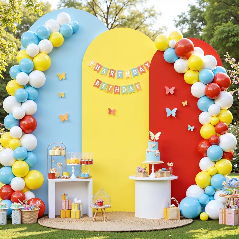 Suppromo Red Yellow Blue Arch Backdrop Cover Set of 3-4ft, 5ft, 6ft Arch Covers Stretchy Backdrop Spandex Arch Stand Covers for Birthday Party Baby Shower Wedding Bridal Shower Photo Background Decorations - Image 1