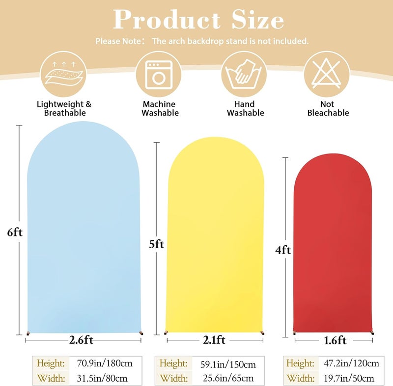 Suppromo Red Yellow Blue Arch Backdrop Cover Set of 3-4ft, 5ft, 6ft Arch Covers Stretchy Backdrop Spandex Arch Stand Covers for Birthday Party Baby Shower Wedding Bridal Shower Photo Background Decorations - Image 5