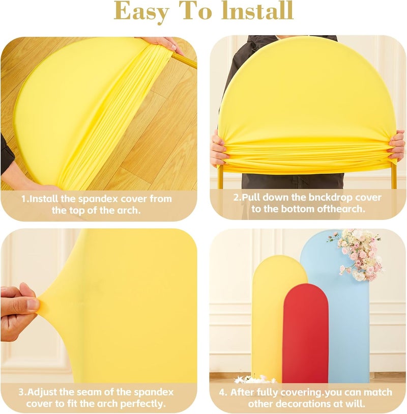 Suppromo Red Yellow Blue Arch Backdrop Cover Set of 3-4ft, 5ft, 6ft Arch Covers Stretchy Backdrop Spandex Arch Stand Covers for Birthday Party Baby Shower Wedding Bridal Shower Photo Background Decorations - Image 4