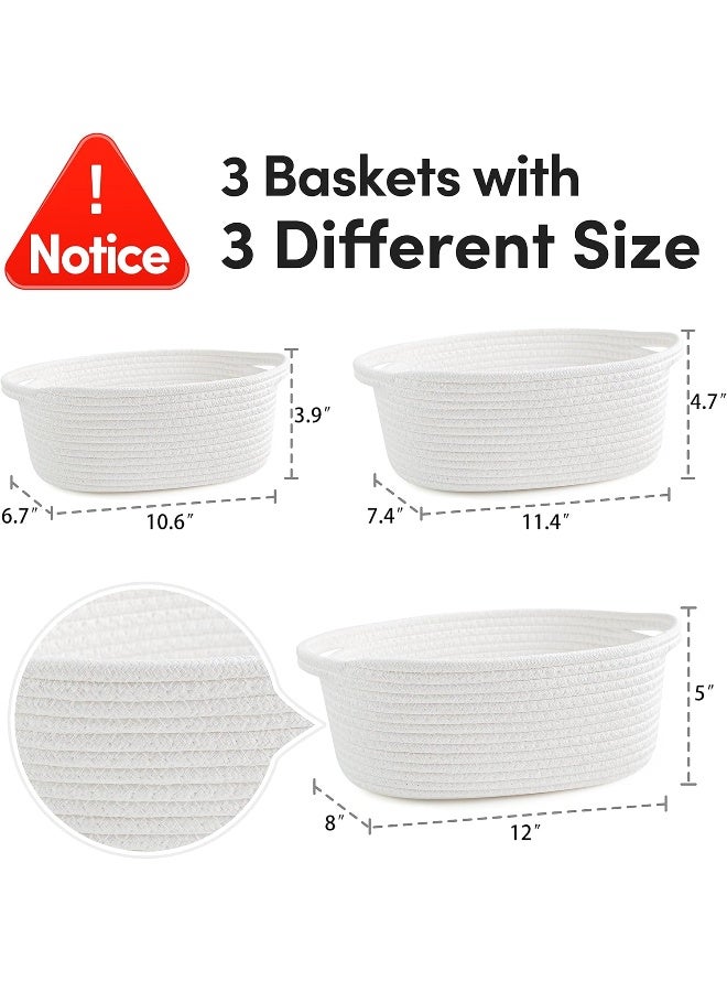 Pro Goleem 3-Piece Small Woven Easter Basket with Gift Bags and Ribbons, Different Size Baskets for Gifts Empty, Small Rope Basket for Storage, 12"X 8" X 5" Baby Toy Basket with Handles, White - Image 3