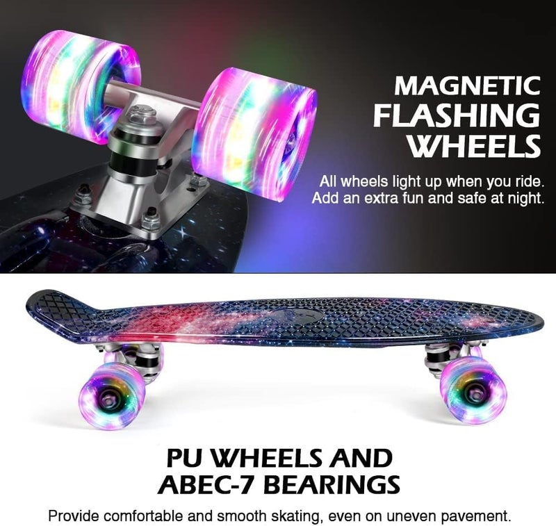 BELEEV لوح تزلج BELEEV كامل مصغر للأطفال والمراهقين والبالغين، عجلات مضيئة مع أداة تزلج شاملة للمبتدئين (سماء مرصعة بالنجوم) - Image 2