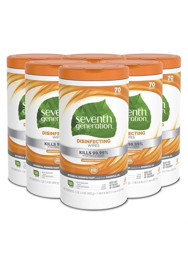 Seventh Generation Disinfecting Multi Surface Wipes, Botanical Disinfectant, 70 Count, Pack of 6 - Image 1