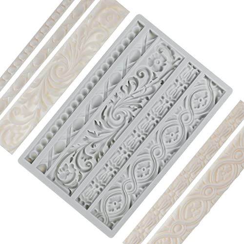 Neepanda DIY Baroque Scroll Relief Cake Border Silicone Molds, Baroque Style Curlicues Scroll Lace Fondant Silicone Mold, European Frame Cake Decorating Tools, Relief Flower Lace Mould Mat(Gray) - Image 1