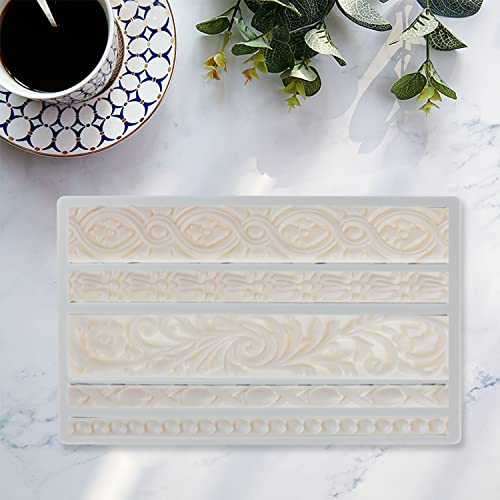 Neepanda DIY Baroque Scroll Relief Cake Border Silicone Molds, Baroque Style Curlicues Scroll Lace Fondant Silicone Mold, European Frame Cake Decorating Tools, Relief Flower Lace Mould Mat(Gray) - Image 2