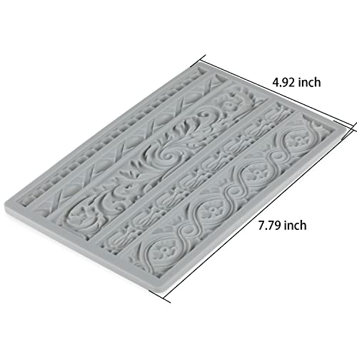 Neepanda DIY Baroque Scroll Relief Cake Border Silicone Molds, Baroque Style Curlicues Scroll Lace Fondant Silicone Mold, European Frame Cake Decorating Tools, Relief Flower Lace Mould Mat(Gray) - Image 4