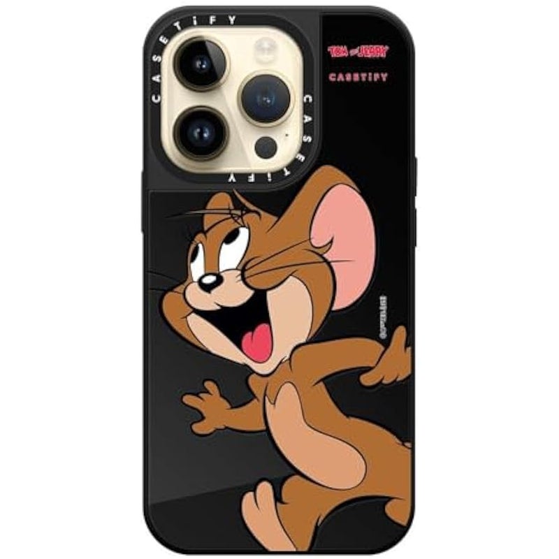 Casetify Mirror Case for iPhone 14 Pro 【Tom and Jerry Colab/Reflective / 4.9ft Drop Protection/Compatible with Magsafe】 - Jerry Character - Black on Black - Image 3