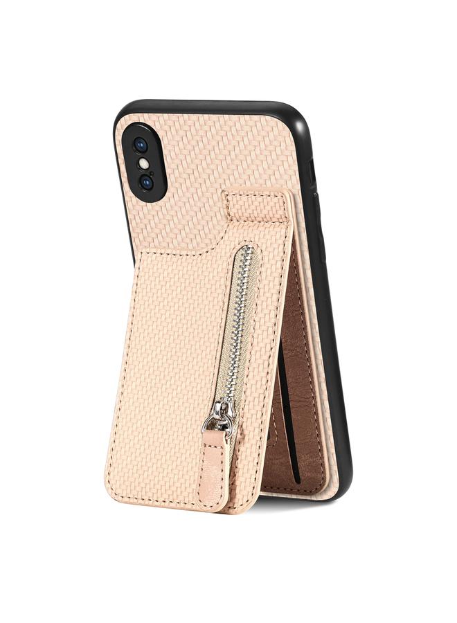 اس-توب جراب هاتف iPhone X / XS مصنوع من ألياف الكربون مع سحاب وقلاب عمودي - Image 1