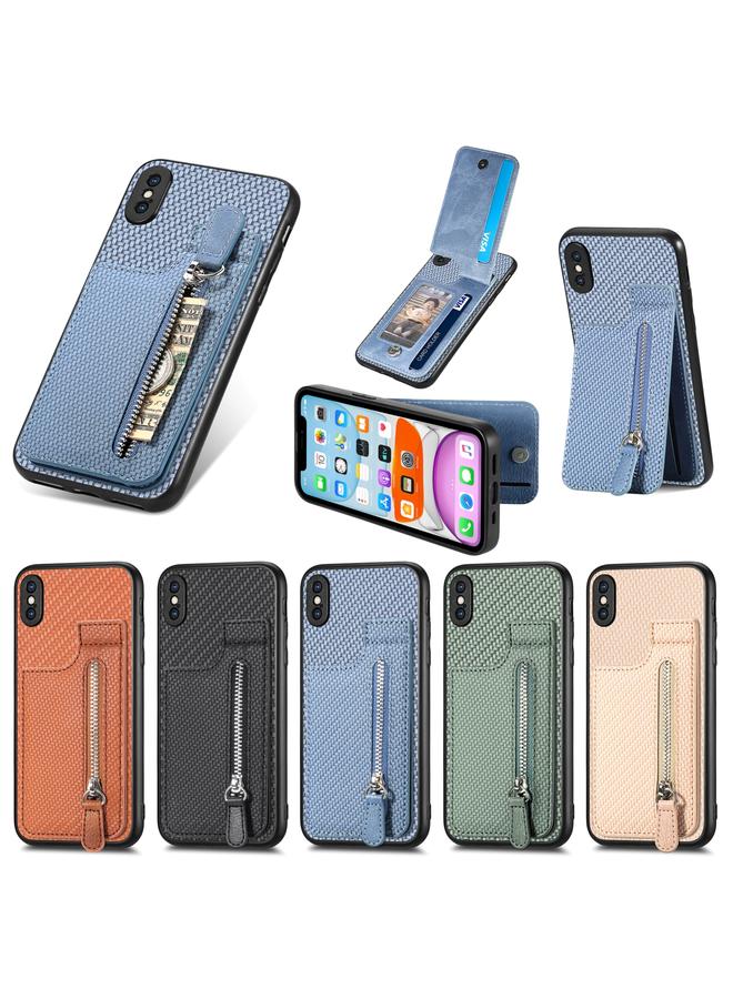 اس-توب جراب هاتف iPhone X / XS مصنوع من ألياف الكربون مع سحاب وقلاب عمودي - Image 5