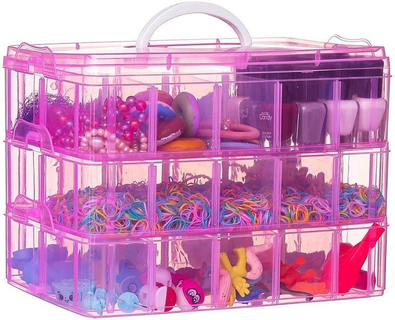 SHUTTLE ART 3 Layers Things & Crafts Storage Box With 30 Adjustable Compartments For Organizing Washi Tape,Accessories,Kids Toy,Beauty Supplies,Nail Polish,Jewelry, pack of 1,color Pink - Plastic - Image 1