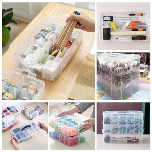SHUTTLE ART 3 Layers Things & Crafts Storage Box With 30 Adjustable Compartments For Organizing Washi Tape,Accessories,Kids Toy,Beauty Supplies,Nail Polish,Jewelry, pack of 1,color Pink - Plastic - Image 2