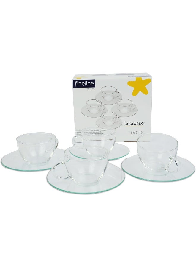 ترميسيل طقم أكواب إسبريسو مع صحن مكون من 4 قطع بسعة 100 مل شفاف - Image 1