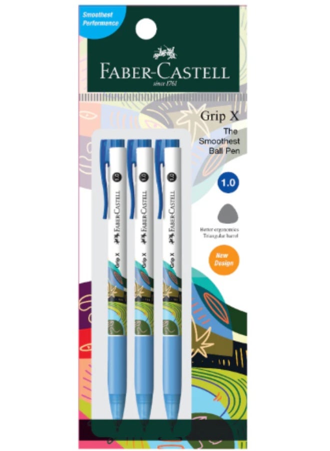 FABER-CASTELL FC Ball Pen Grip X10 Blister Card 3 x Blue