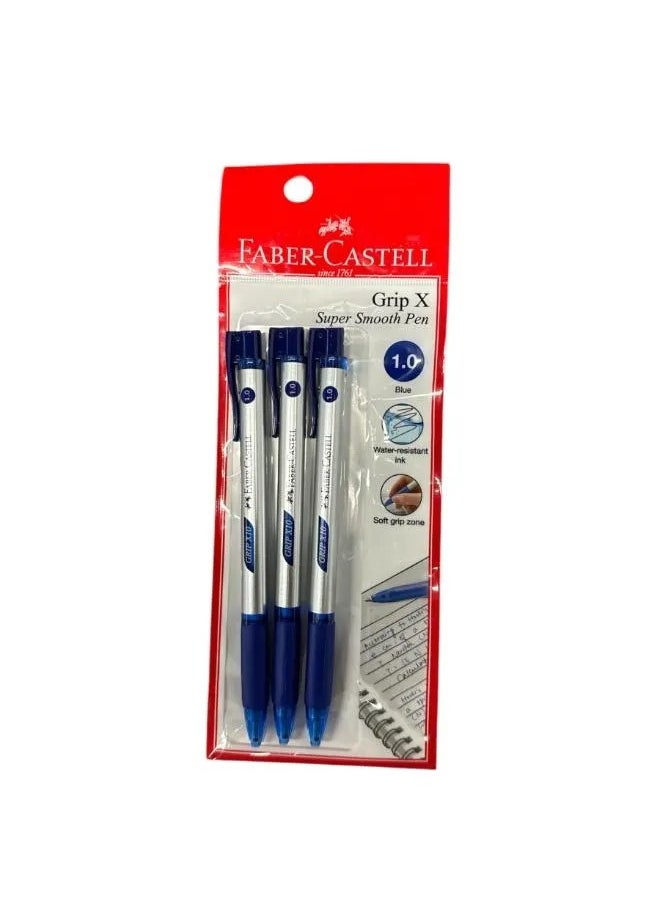 FABER-CASTELL - FC Ball Pen Grip X10 Blister Card 3 x Blue - Image 1