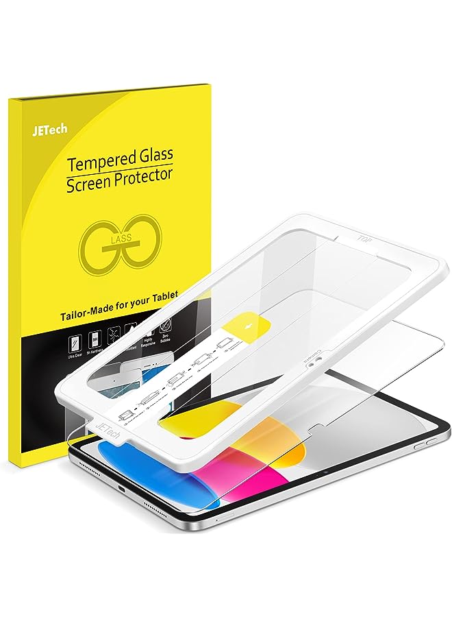 Jetech واقي شاشة One Touch Install لجهاز iPad 10 (10.9 بوصة، موديل 2022، الجيل العاشر)، طبقة زجاجية مقسّاة مع مجموعة أدوات المحاذاة التلقائية، شفاف عالي الدقة - Image 1