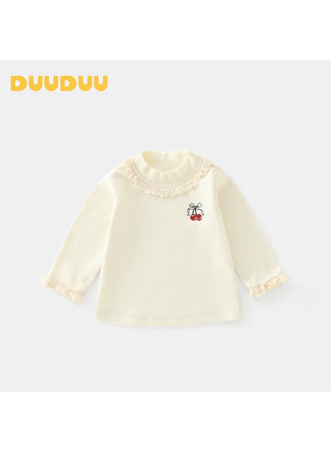 Duuduu Girls' Winter Base Layer Long Sleeve Fleece Turtleneck T-shirt Warm Top Apricot 100 - Image 1