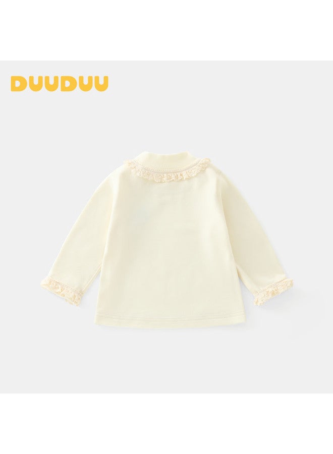 Duuduu Girls' Winter Base Layer Long Sleeve Fleece Turtleneck T-shirt Warm Top Apricot 100 - Image 2