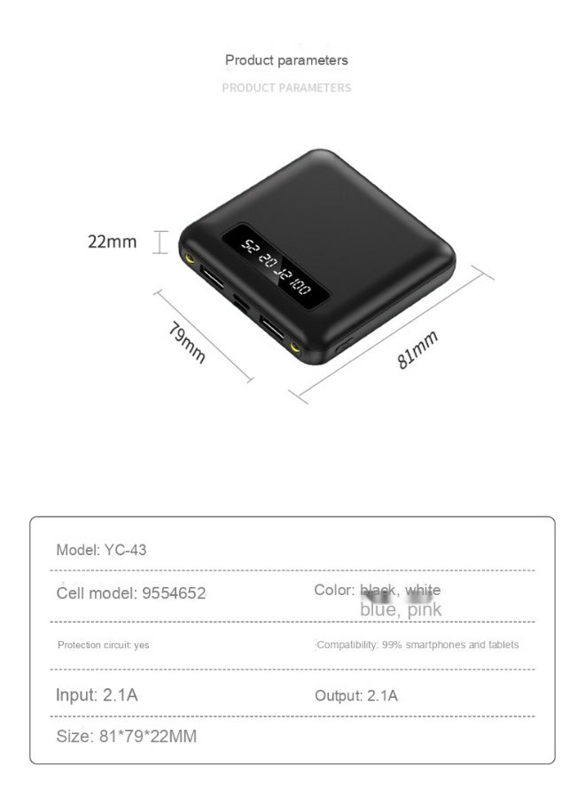 10000mAh Power Bank LED Digital Display Mini Portable Power Bank Slim and Lightweight Mobile Charger (Black)  - Image 5