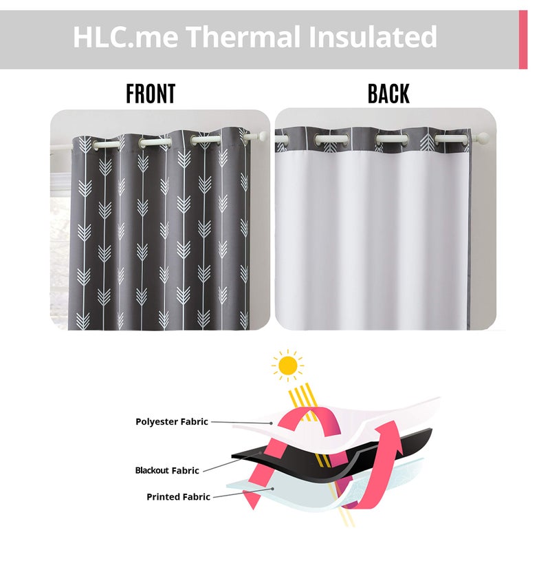 HLC.ME ستائر HLC.ME المعتمة ذات الطباعة على شكل سهم لغرف الأطفال - مجموعة من 2 - رمادي - بطول 63 بوصة - Image 4