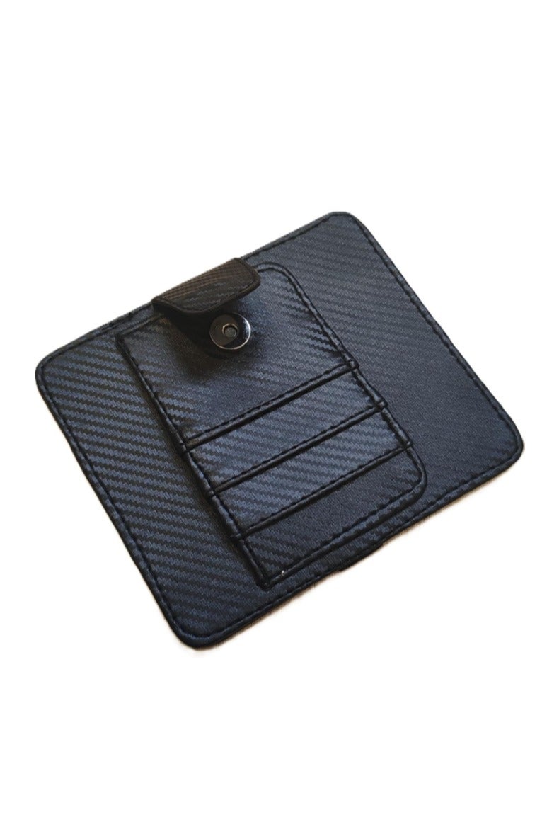 منظم واقي الشمس من الجلد للسيارة - مساحة تخزين واقي الشمس من الجلد الصناعي مع فتحات للبطاقات، وجيب شبكي، ومشبك مغناطيسي للنظارات الشمسية، وحامل أقلام - مناسب للسيارات وسيارات الدفع الرباعي (ألياف الكربون السوداء، صغير) - Image 5