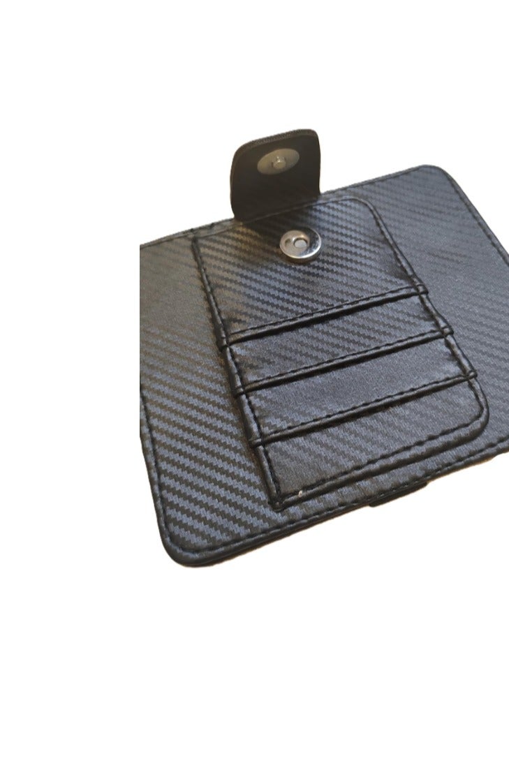 منظم واقي الشمس من الجلد للسيارة - مساحة تخزين واقي الشمس من الجلد الصناعي مع فتحات للبطاقات، وجيب شبكي، ومشبك مغناطيسي للنظارات الشمسية، وحامل أقلام - مناسب للسيارات وسيارات الدفع الرباعي (ألياف الكربون السوداء، صغير) - Image 3