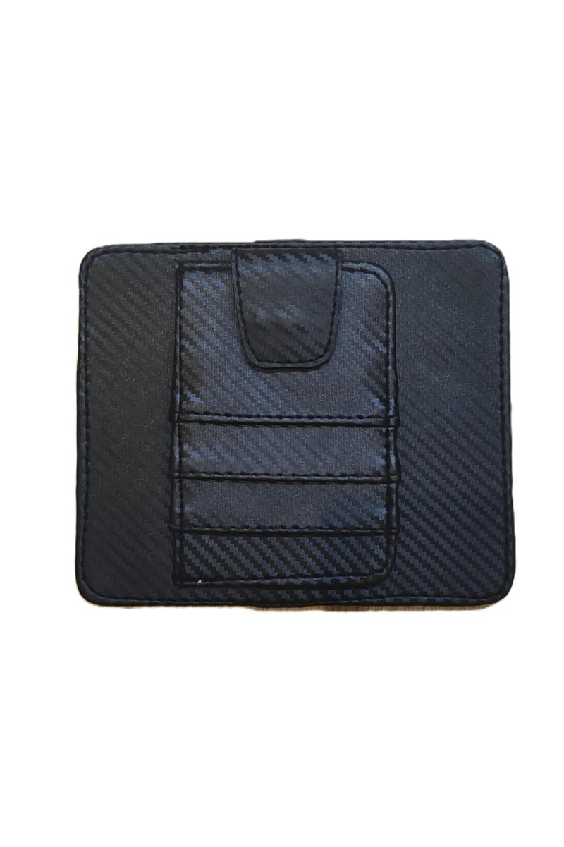 منظم واقي الشمس من الجلد للسيارة - مساحة تخزين واقي الشمس من الجلد الصناعي مع فتحات للبطاقات، وجيب شبكي، ومشبك مغناطيسي للنظارات الشمسية، وحامل أقلام - مناسب للسيارات وسيارات الدفع الرباعي (ألياف الكربون السوداء، صغير) - Image 4