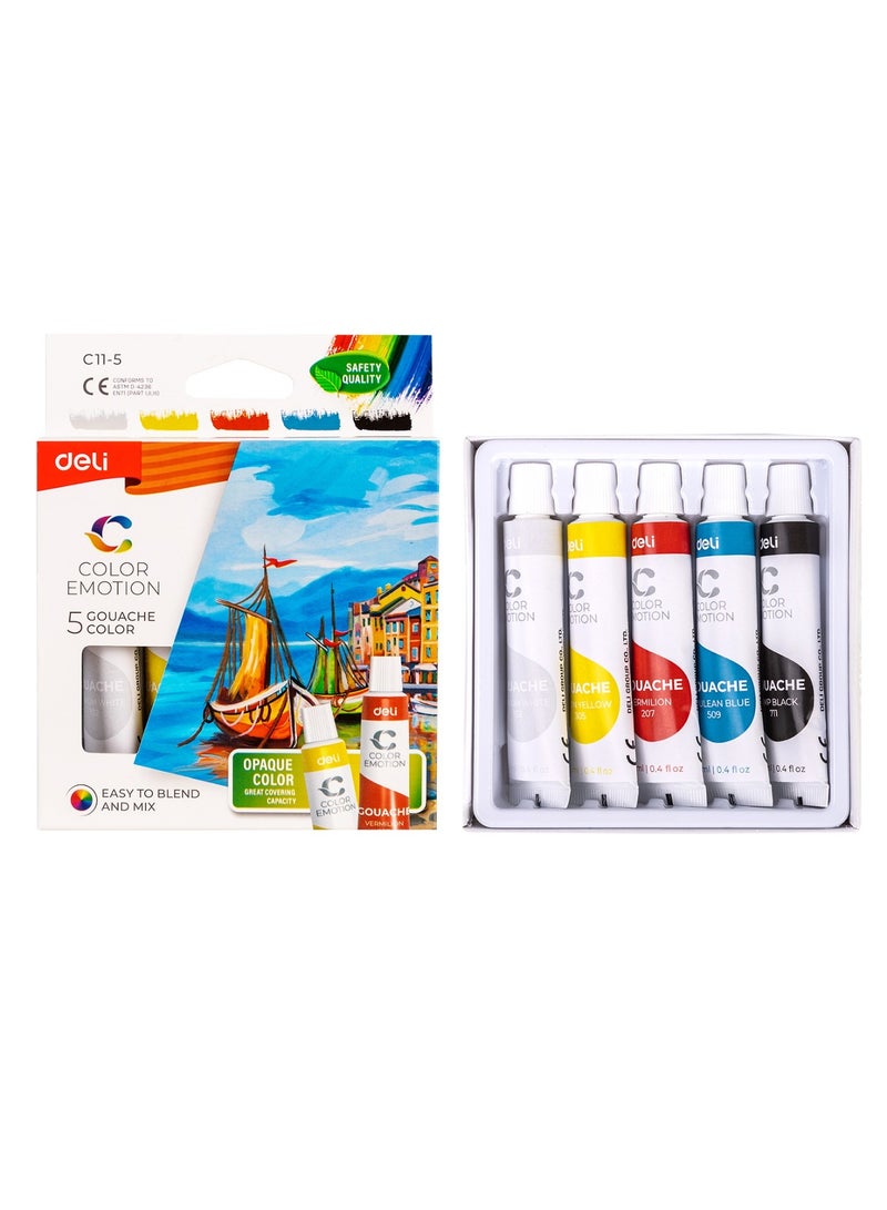 Deli مجموعة أنابيب طلاء غواش 5 قطع سعة 12 مل لكل أنبوب - Image 5