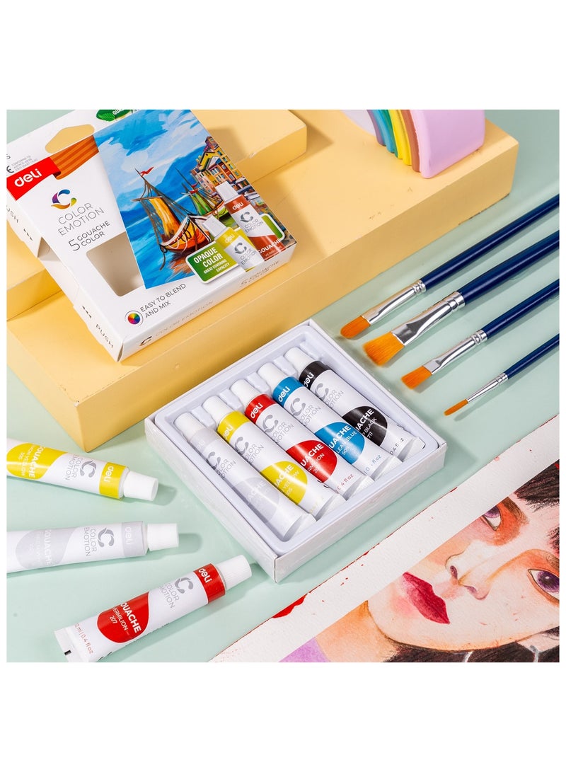 Deli مجموعة أنابيب طلاء غواش 5 قطع سعة 12 مل لكل أنبوب - Image 3