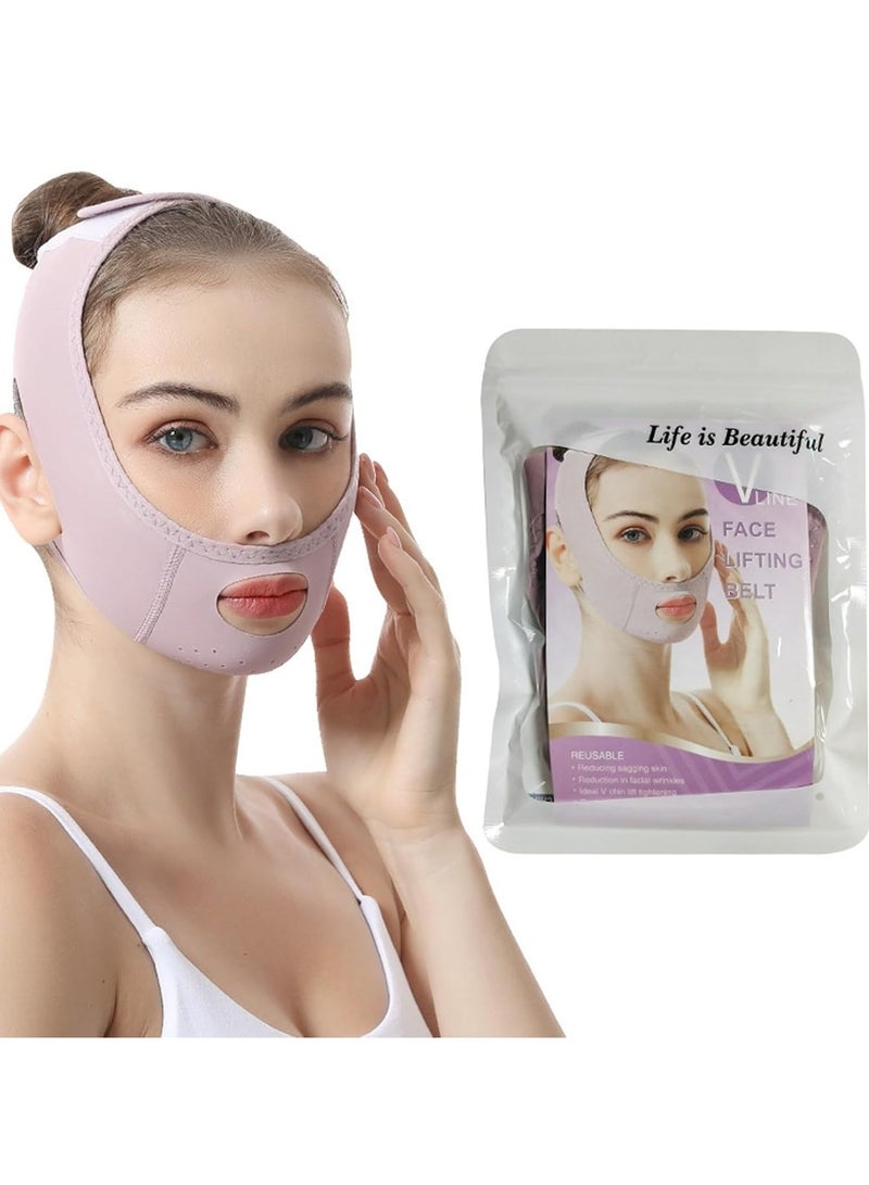 Generic Double Chin Reducer, V Line Mask Facial Slimming Strap, Reusable Face Lifting Belt, Chin Up Eliminator, Breathable & Comfortable, Anti-Sagging Jawline Shaper for Women & Men (Purple)  - Image 1