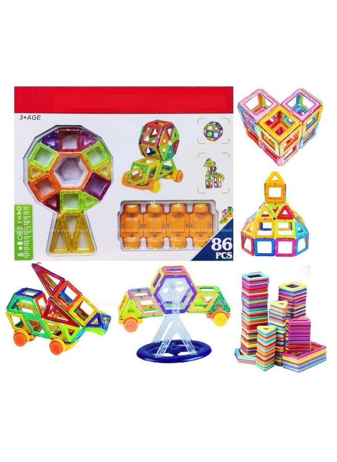 Mag Magic Magnetic Building Blocks Puzzle For Kids Learning Toy Block Vehicle Playset(Multicolor; 86 Pcs)