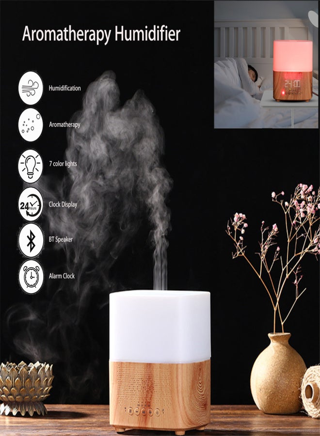 Aromatherapy essential oil diffuser humidifier, 300ML ultra-modern aromatic diffuser with time display, Blue-tooth speaker, LED night light, alarm clock, 7 color changes, suitable for home office - Image 2