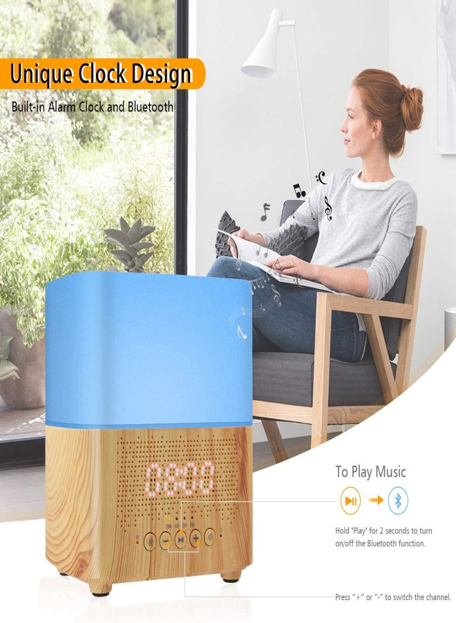 Aromatherapy essential oil diffuser humidifier, 300ML ultra-modern aromatic diffuser with time display, Blue-tooth speaker, LED night light, alarm clock, 7 color changes, suitable for home office - Image 3