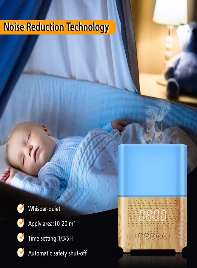 Aromatherapy essential oil diffuser humidifier, 300ML ultra-modern aromatic diffuser with time display, Blue-tooth speaker, LED night light, alarm clock, 7 color changes, suitable for home office - Image 5