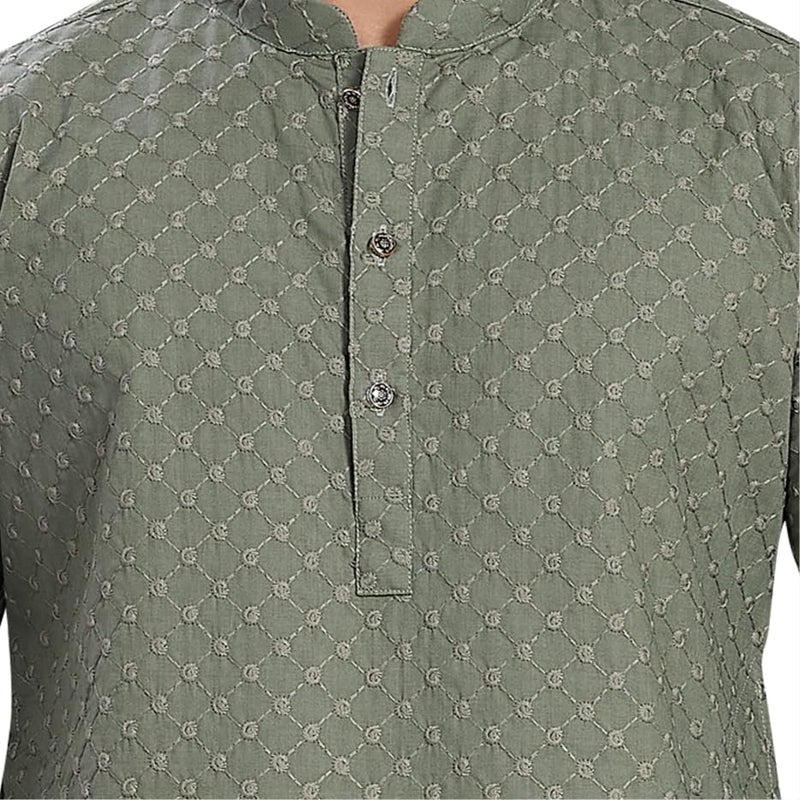 DIVISIVE Men's Thread Embroidered Cotton Only Slim Fit Kurta (DKRT1072_XL_Olive) - Image 2