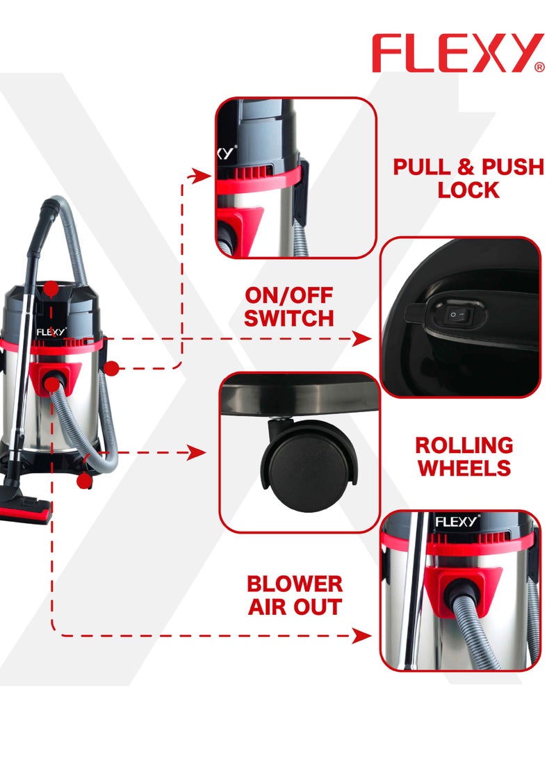 Flexy 3-in-1 Vacuum Cleaner Wet/Dry/Blow, 2400W Max Power, 28L Steel Tank, Super Suction, Full Accessories Set, Low Noise, Made in Malaysia – Premium - Image 3