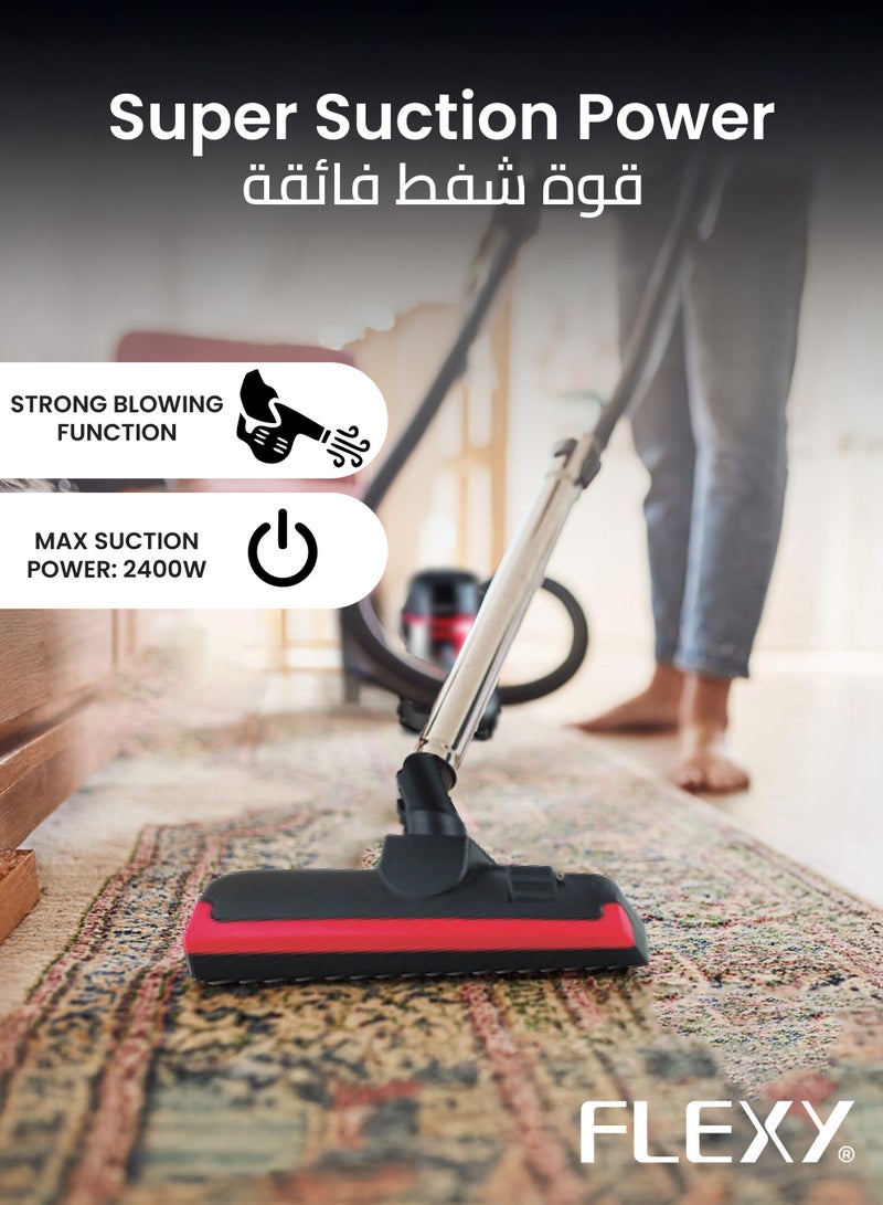 Flexy 3-in-1 Vacuum Cleaner Wet/Dry/Blow, 2400W Max Power, 28L Steel Tank, Super Suction, Full Accessories Set, Low Noise, Made in Malaysia – Premium - Image 4