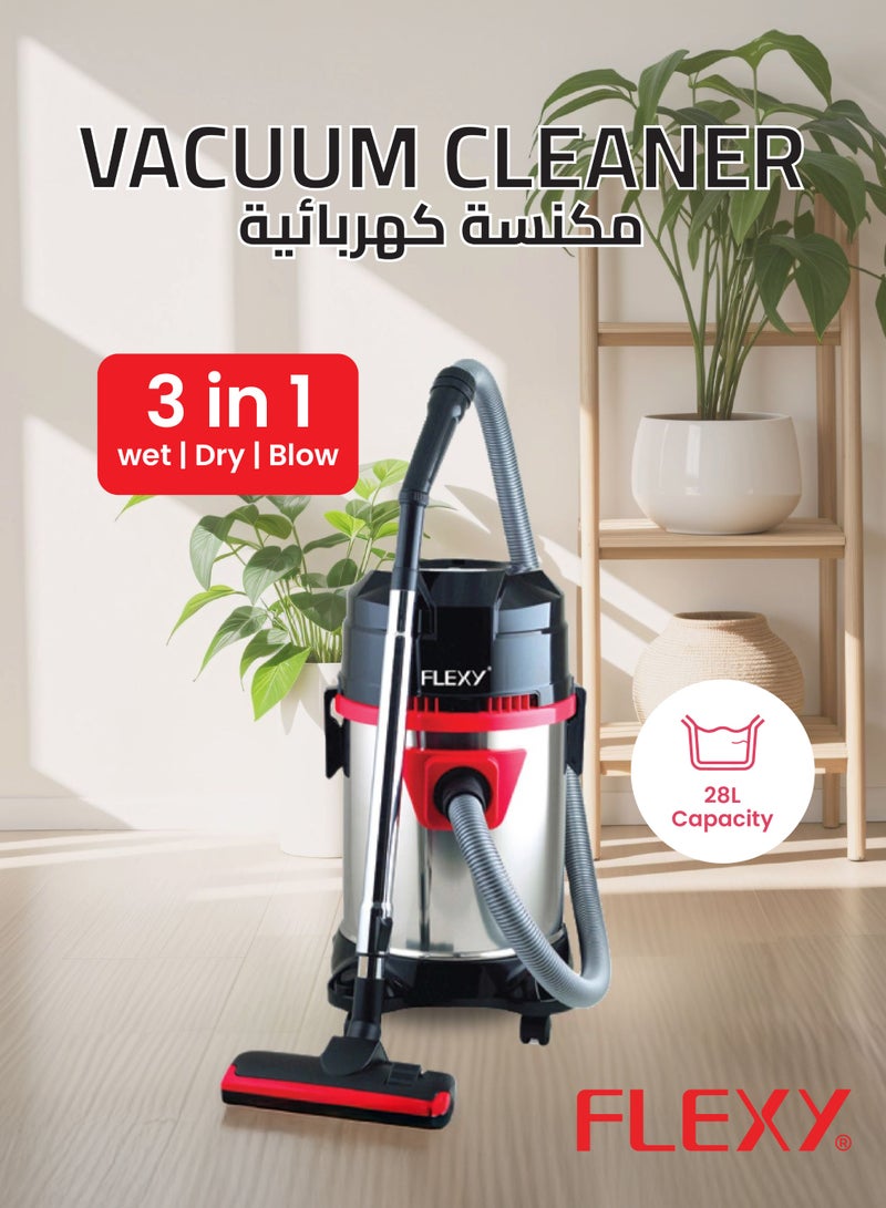 Flexy 3-in-1 Vacuum Cleaner Wet/Dry/Blow, 2400W Max Power, 28L Steel Tank, Super Suction, Full Accessories Set, Low Noise, Made in Malaysia – Premium - Image 2
